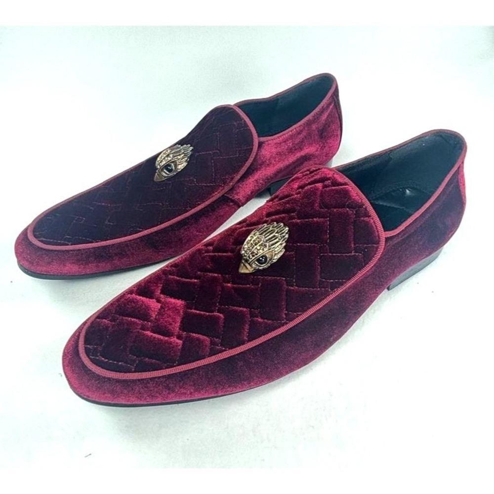 Kurt Geiger Hugh Loafers Burgundy Velvet Quilted Eagle Head Luxury EU 45.5 US 12